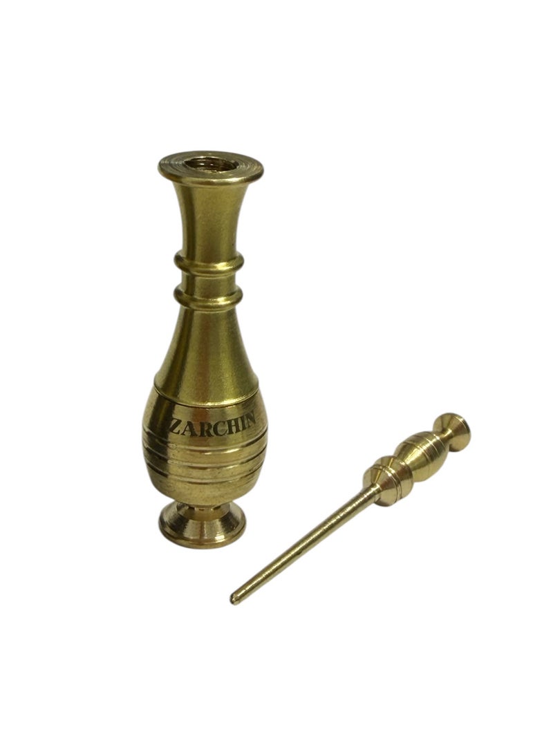 ZARCHIN Traditional Brass Kajal – Surmadani Gold Kohl Container with Rotating Lid & Applicator Stick | Arabic Surma Dani Unique Gift For Eye Makeup – (Without Surma, 7.5cm) - Image 3